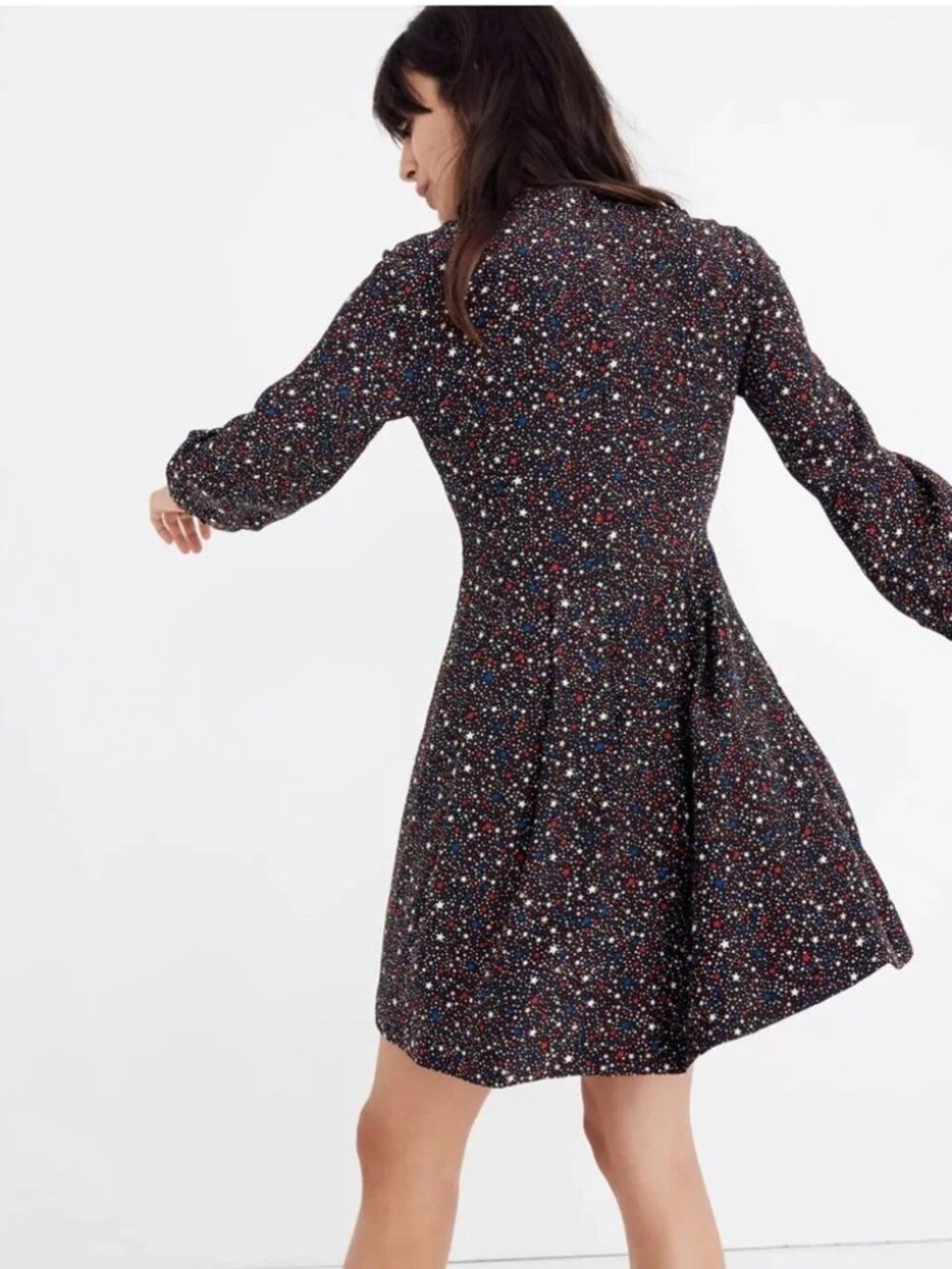 Madewell Balsam 100% Silk Tie-Neck Dress in Starry Night Size 6 - Picture 4 of 12